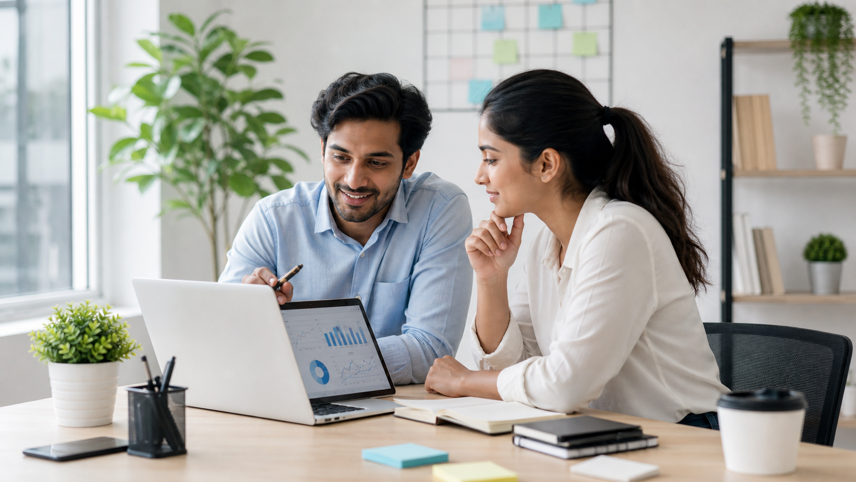Small startup team reviewing marketing analytics